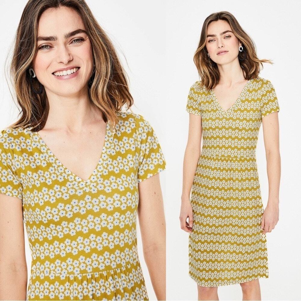 Boden Penelope Jersey Dress in "Dijon Daisy Stripe"